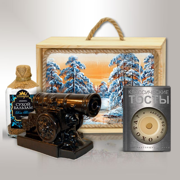 Подарочный набор "Царь-Пушка" (фарфор с чёрной деколью, в деревянном коробе с картиной).