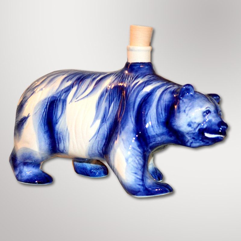 Подарочный набор "Медведь" (фарфор с росписью "кобальт", в деревянном коробе с картиной)